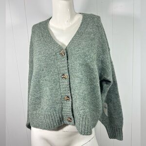 NWT Old Navy Sz M Green Knit Wool Blend Button Up Sweater Grandpa Cottagecore